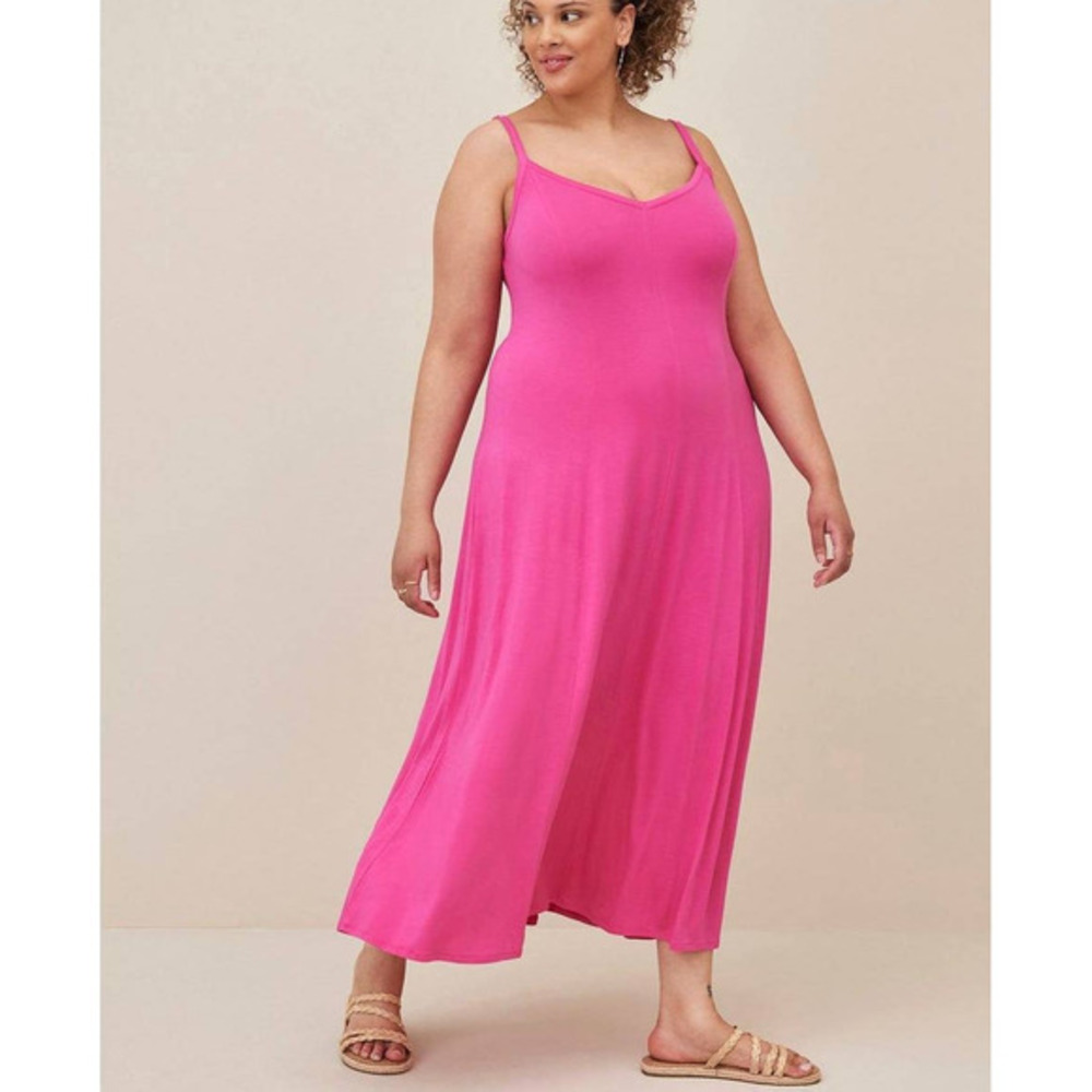 Torrid 00 (M/L size 10) New Hot Pink Glo Jersey Trapeze Maxi Tank Soft Sun Dress